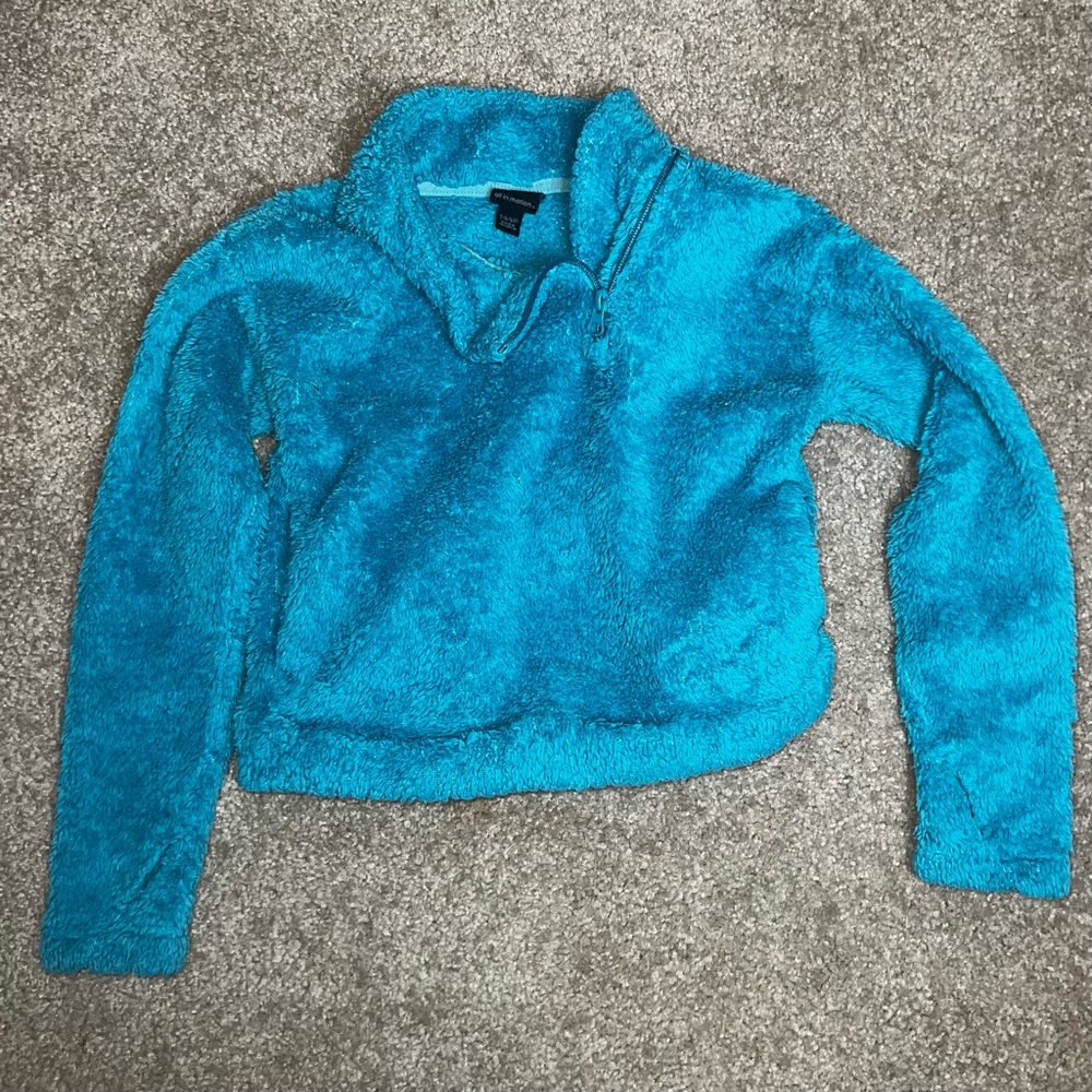 All In Motion Girls 6 High Pile Sherpa Fleece Pullover Sweatshirt 1/4 zip Teal